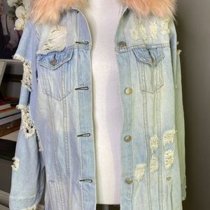 Fashion Wear Jeans Blue Faux Fur Denim Jacket OS